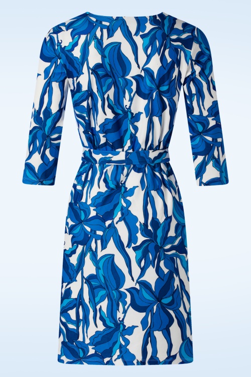 Smashed Lemon - Amira Flower jurk in blauw en wit  4