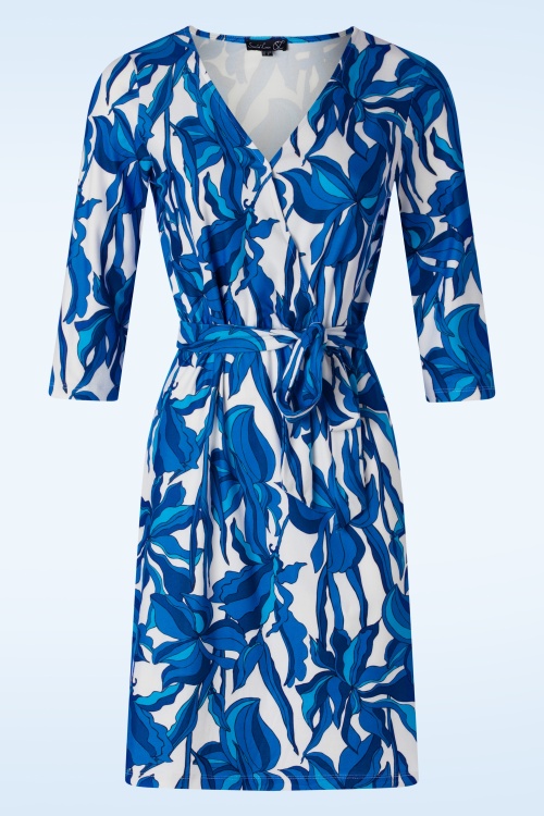 Smashed Lemon - Amira Flower jurk in blauw en wit  2