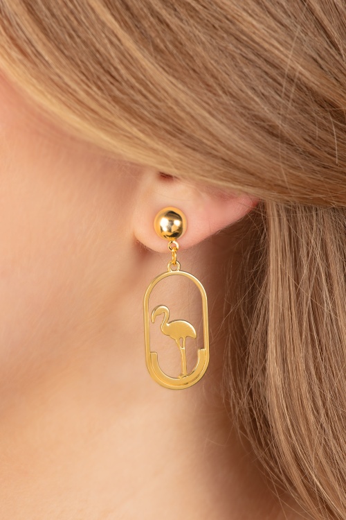 Glitz-o-Matic - Boucles d'oreilles Flamingo Cutie en doré