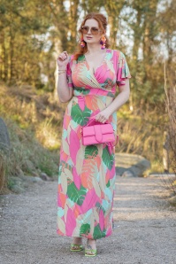 Vintage Chic for Topvintage - Laurie maxi jurk in multi Pastle Leaves 2