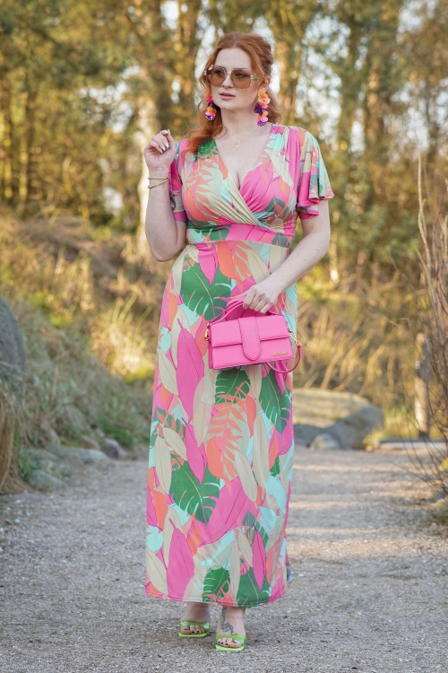 Vintage Chic for Topvintage - Laurie maxi jurk in multi Pastle Leaves 2