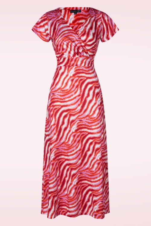 Smashed Lemon - Elena maxi jurk in roze en rood 2
