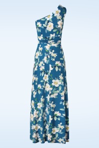 Vintage Chic for Topvintage - Olga Flowers One Shoulder Maxi Dress in Blue 2