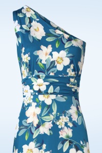 Vintage Chic for Topvintage - Olga Flowers One Shoulder maxi jurk in blauw 3