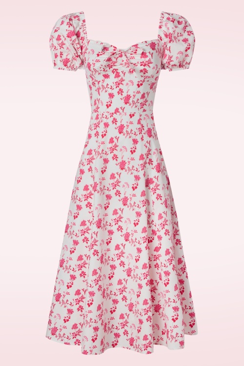Timeless - Femke Floral Swing Dress in White and Cedar Pink