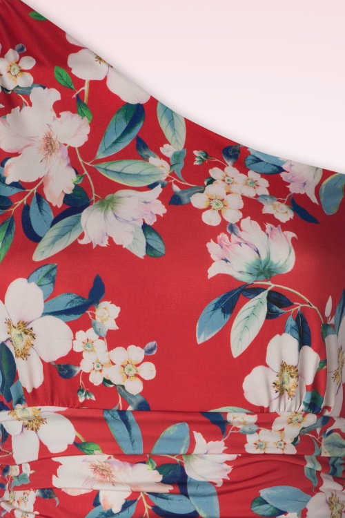 Vintage Chic for Topvintage - Robe longue fleurie à encolure asymétrique Olga en rouge chaud 3