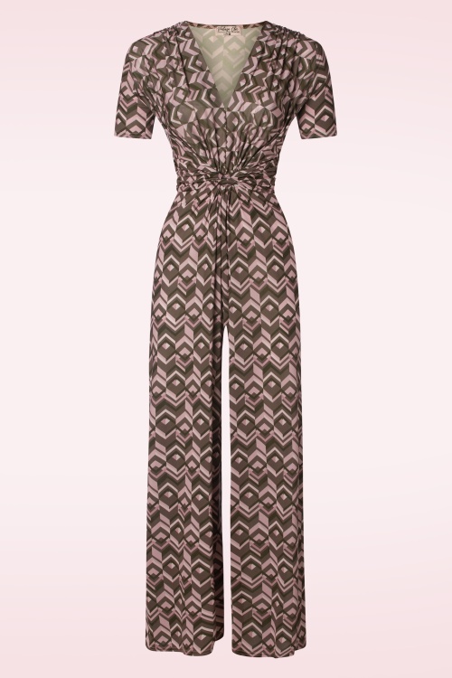 Vintage Chic for Topvintage - Gina geo print jumpsuit in bruin 2