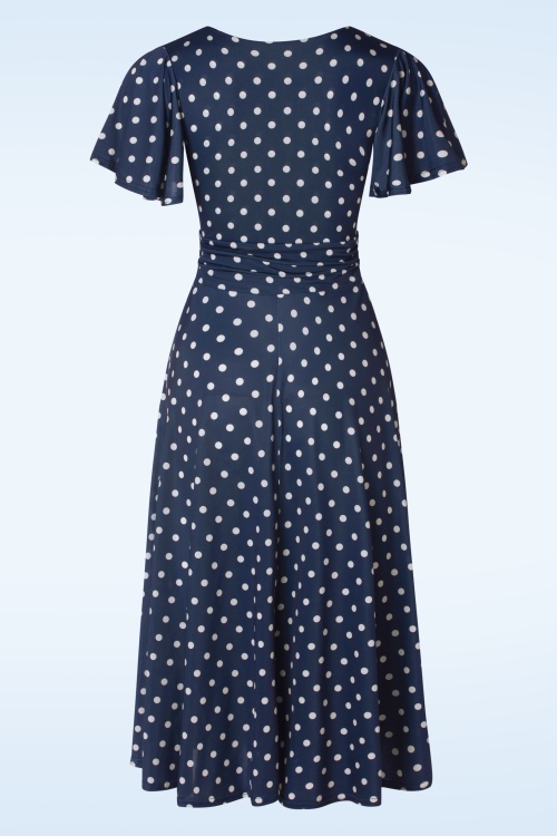 Vintage Chic for Topvintage - Irene Polkadot Cross Over swing jurk in marineblauw 2