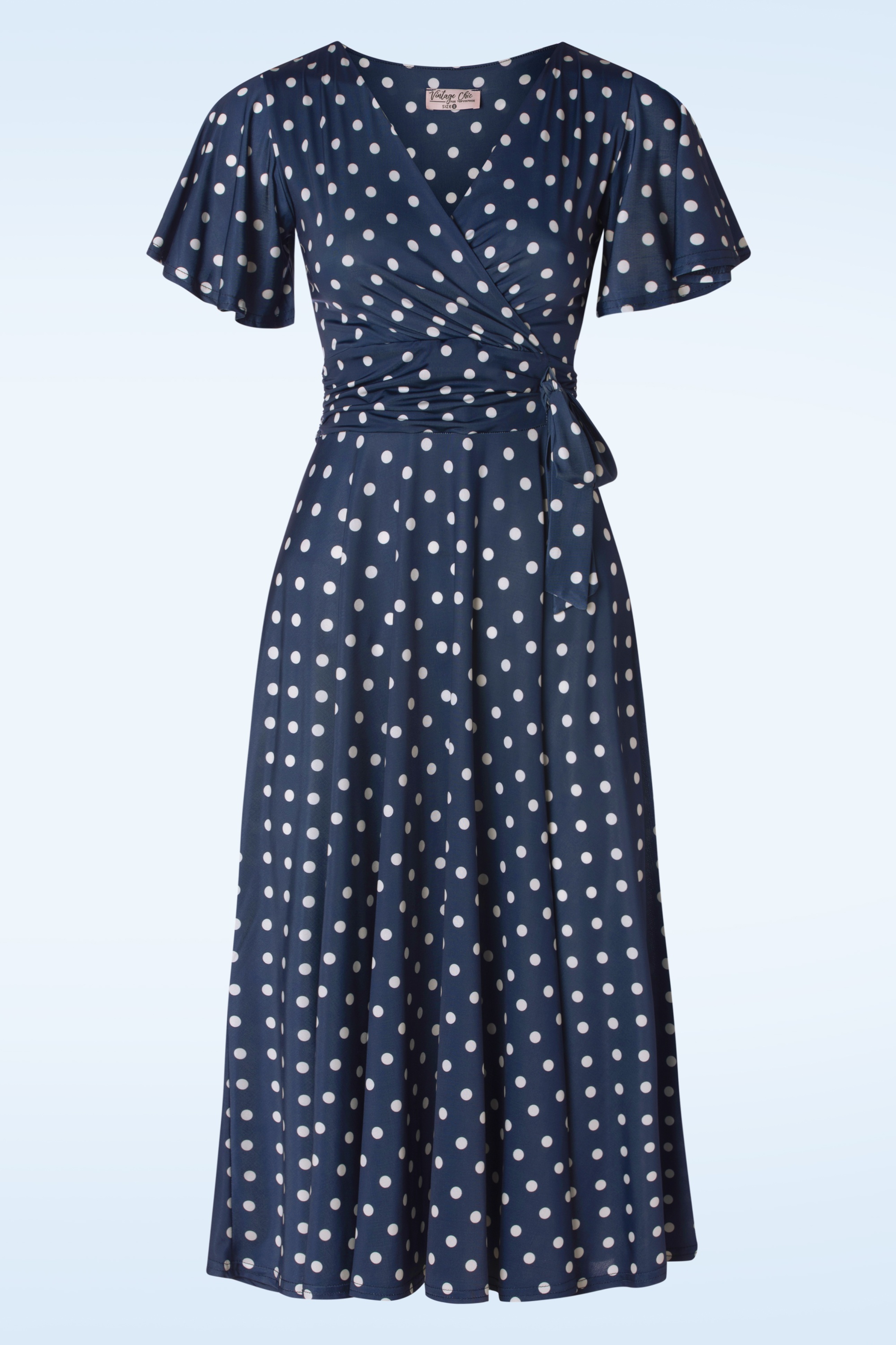 Vintage Chic for Topvintage - Irene Polkadot Cross Over swing jurk in marineblauw