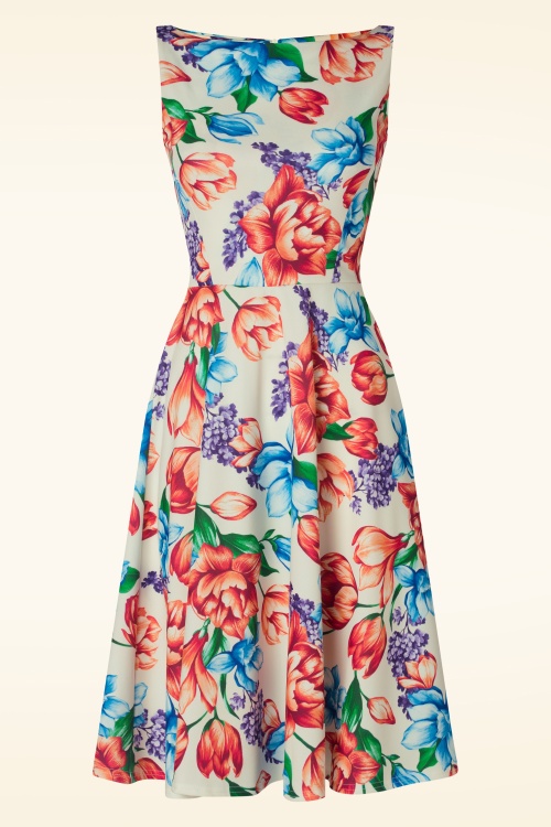 Vintage Chic for Topvintage - Cindi Floral swing jurk in crème