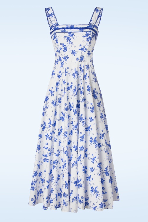 Timeless - Ivy Floral jurk in ijswit en blauw
