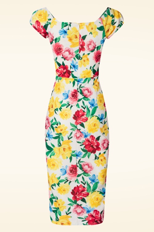 Vintage Chic for Topvintage - Nori Floral pencil jurk in wit 2