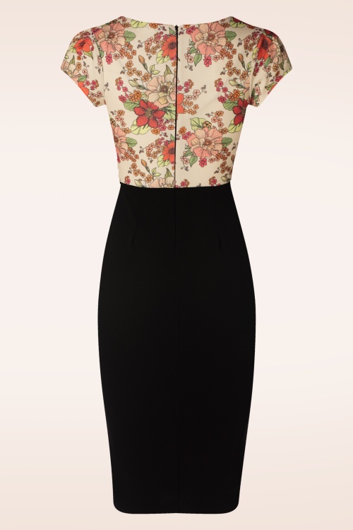 Vintage Chic for Topvintage - Elise Floral Pencil Dress in Black and Soft Yellow 2