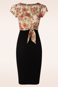 Vintage Chic for Topvintage - Elise Floral Pencil Dress in Black and Soft Yellow