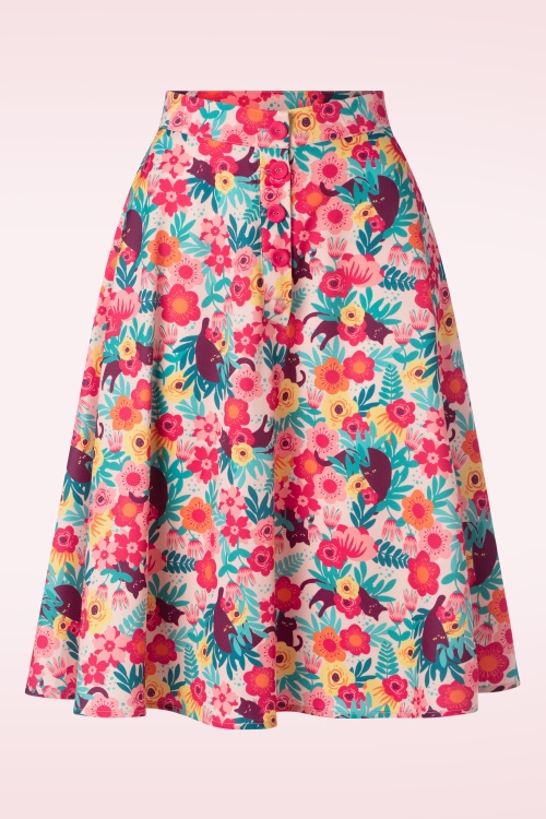 Vixen - Floral Cat Flare Skirt in Multi