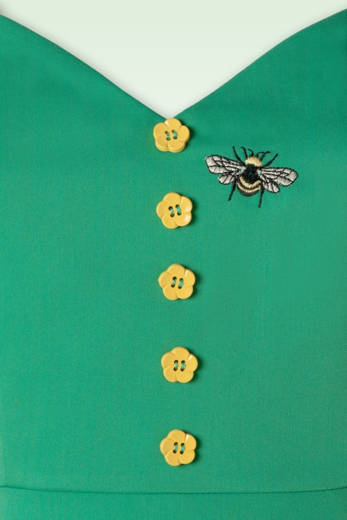 Vixen - Embroidery Sunflower flare jurk in groen 3