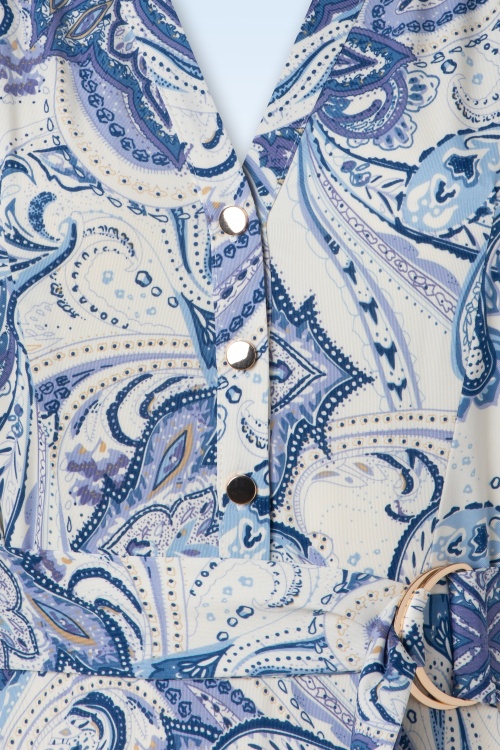 K-Design - Robe longue à motif cachemire Maxine en crème et bleu 3