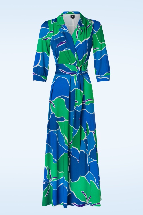 K-Design - Vera Crossover maxi jurk in blauw en groen 2