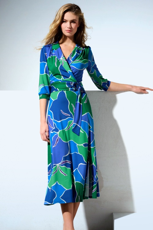 K-Design - Robe cache-coeur longue Vera en bleu et vert