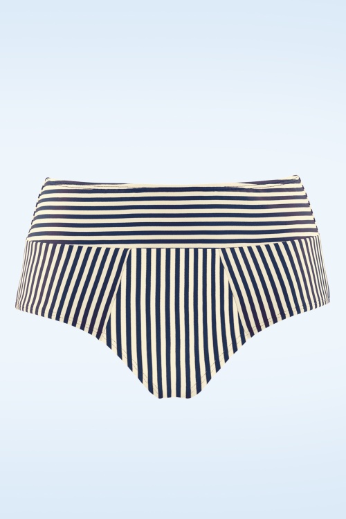 Marlies Dekkers - Culotte de Bikini Taille Haute Holi Vintage en Bleu et Écru 4