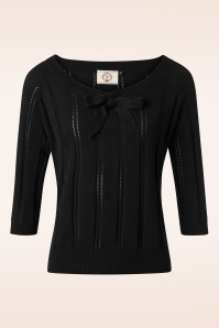 Banned Retro - 50s Belle Bow Pointelle Top in Black