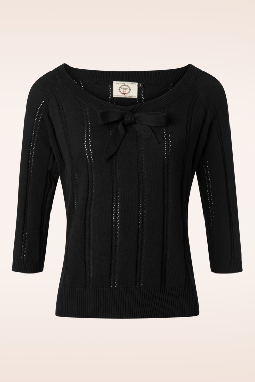 Banned Retro - 50s Belle Bow Pointelle Top in Black