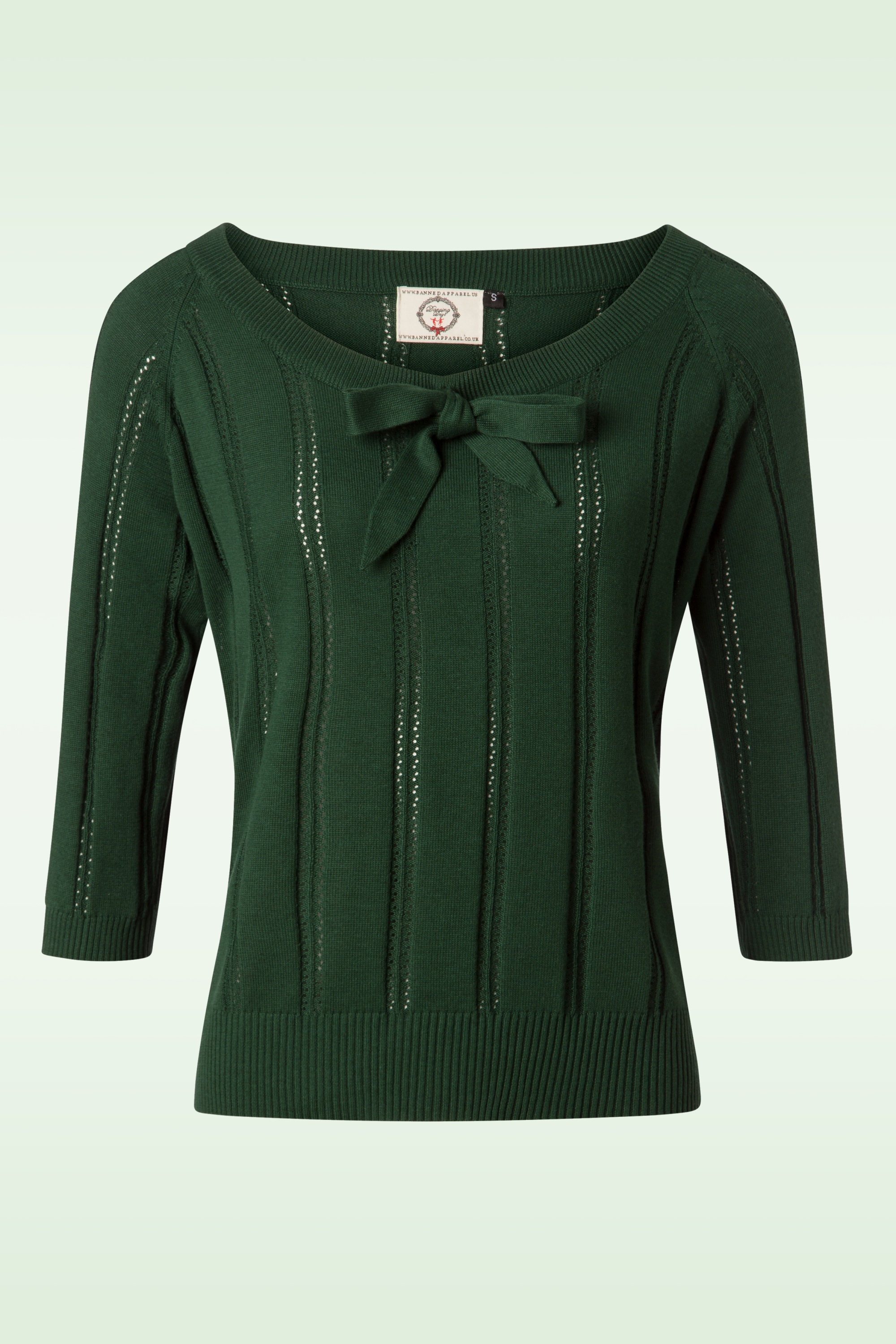 Banned Retro - Belle Bow Pointelle-top in bosgroen