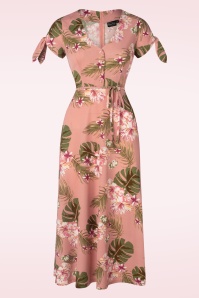 Vixen - Tropisches Blumen Midi Kleid in Pink