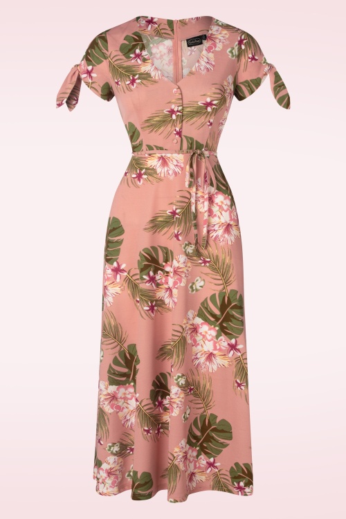 Vixen - Tropical Flowers Midi Dress en Rose