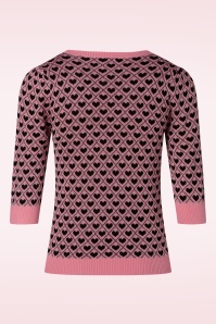 Vixen - 50s Heart Pattern Sweater in Pink 2