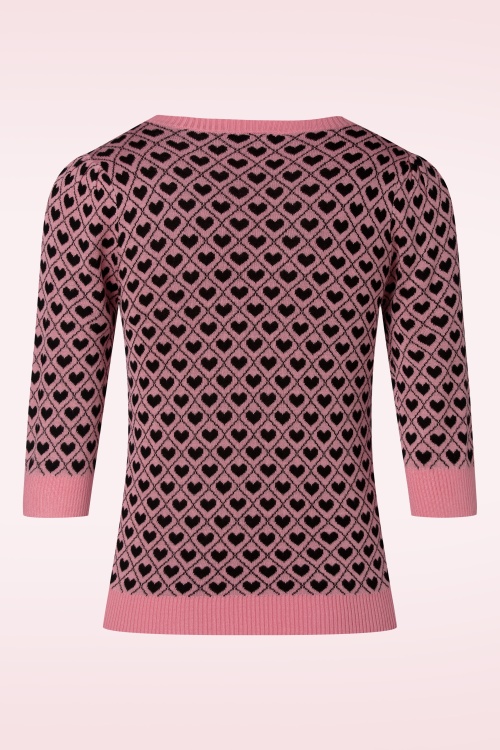 Vixen - 50s Heart Pattern Sweater in Pink 2