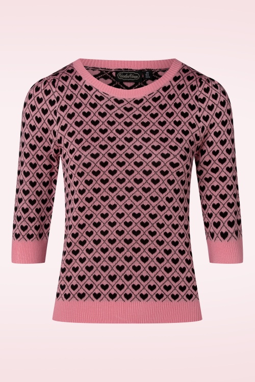 Vixen - 50s Heart Pattern Sweater in Pink