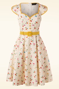 Vixen - 50s Chacha Cherry Swing Dress in Cream