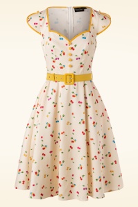 Vixen - Chacha Cherry Swing Dress Années 50 en Crème