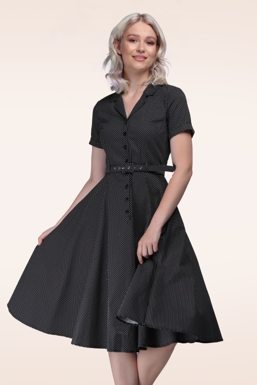 Collectif Clothing - 50s Caterina Mini Polka Dot Swing Dress in Black 2
