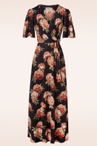 Vintage Chic for Topvintage - Olivia Floral Maxi Dress Années 50 en Noir Multi