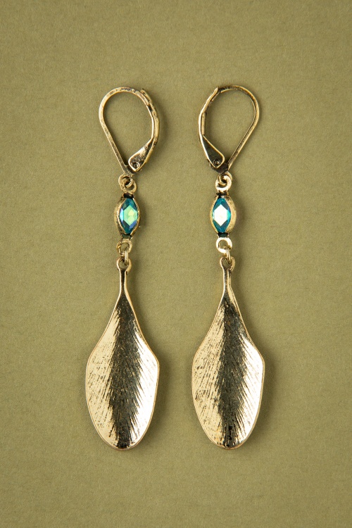 Lovely - Art Nouveau Peacock Feather Earrings in Brass 3
