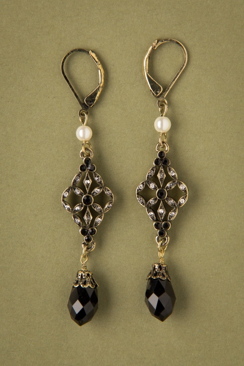 Lovely - 20s Victorian Filigree Earrings in Black 3
