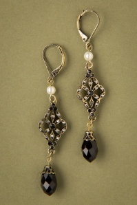 Lovely - 20s Victorian Filigree Earrings in Black 2