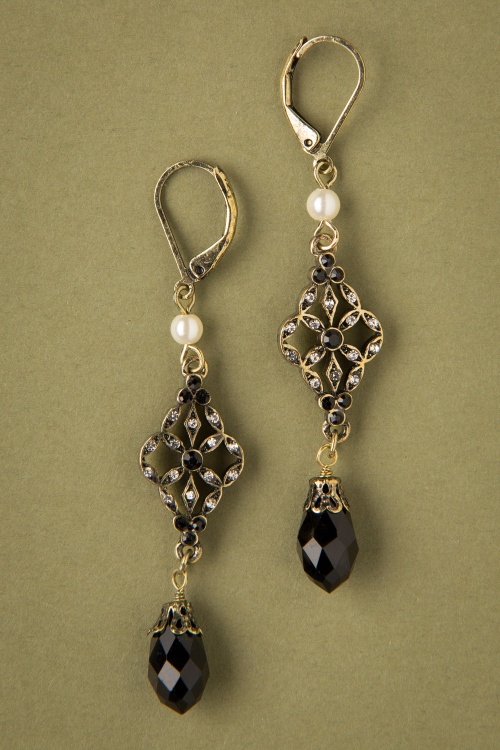 Lovely - 20s Victorian Filigree Earrings in Black 2