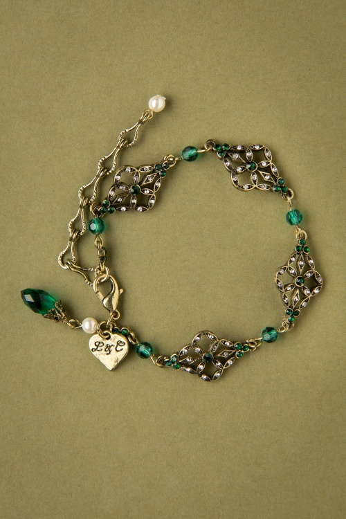 Lovely - Victorian Filigree Bracelet Années 20 en Émeraude