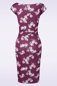 Vintage Chic for Topvintage - Darla floral pencil jurk in druivenrood 2