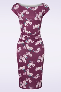 Vintage Chic for Topvintage - Darla floral pencil jurk in druivenrood