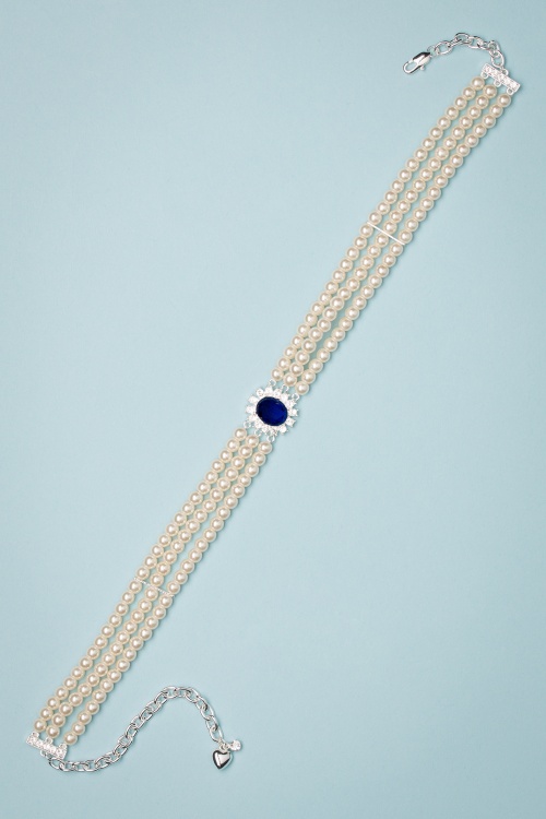 Lovely - Lady Diana Pearl Choker Necklace in Sapphire Blue 3