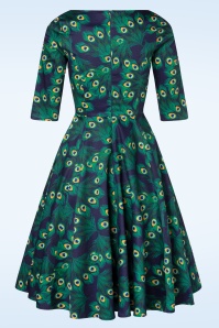 Topvintage Boutique Collection - Topvintage exclusive ~ 50s Adriana Peacock Long Sleeve Swing Dress in Navy 6
