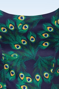 Topvintage Boutique Collection - Exklusiv bei Topvintage ~ Adriana Peacock Swing-Kleid mit langen Ärmeln in Marineblau 5