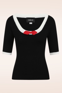 Collectif Clothing - Haut Tricoté Freya Années 50 en Noir et Rouge