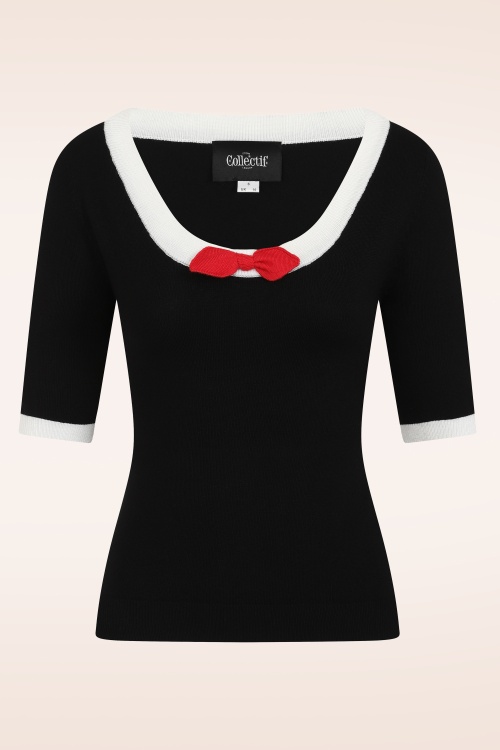 Collectif Clothing - Haut Tricoté Freya Années 50 en Noir et Rouge