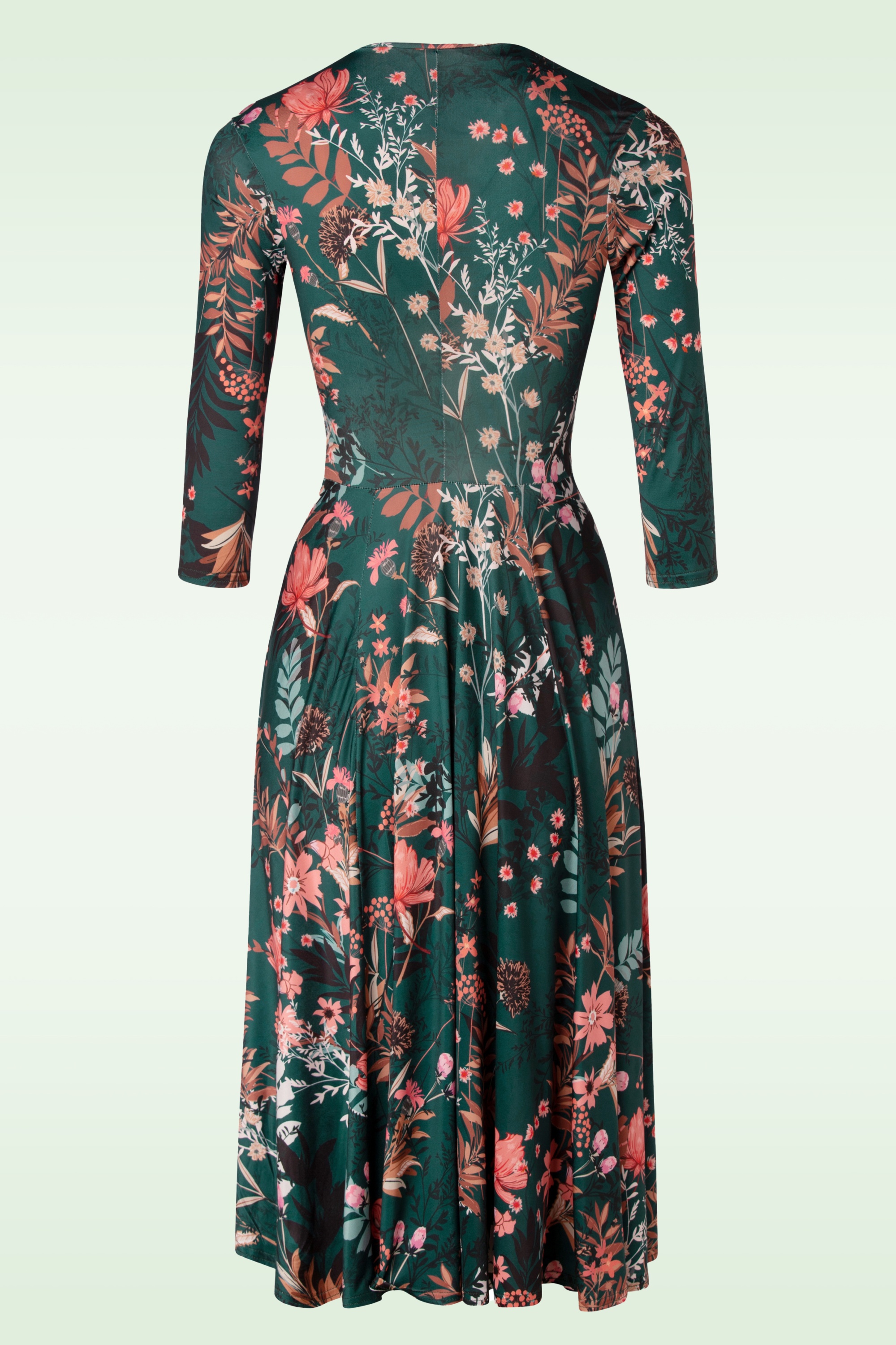 Vintage Chic for Topvintage - Colette bloemen swing jurk in donkergroen 2