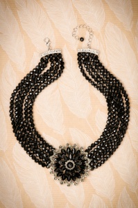 Lovely - 50s Audrey Jet Flower Necklace in Black and Silver